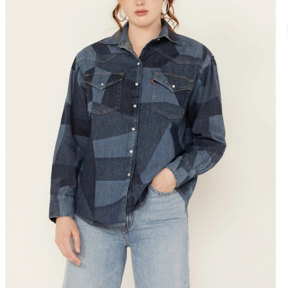 Levi's Women's Dylan Oversized Western Patchwork Long Sleeve Pearl Snap size XXL